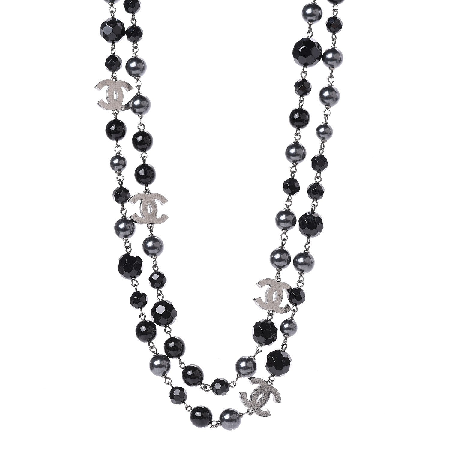 Chanel Ruthenium Pearl Beaded CC Long Necklace Black 1 of 5