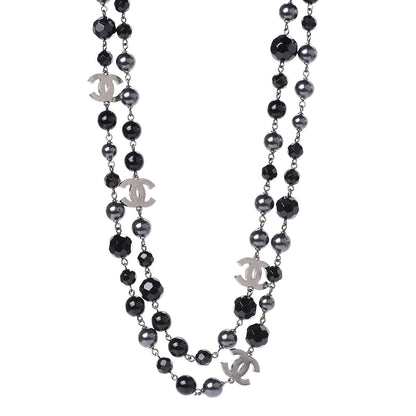 Chanel Ruthenium Pearl Beaded CC Long Necklace Black 1 of 5