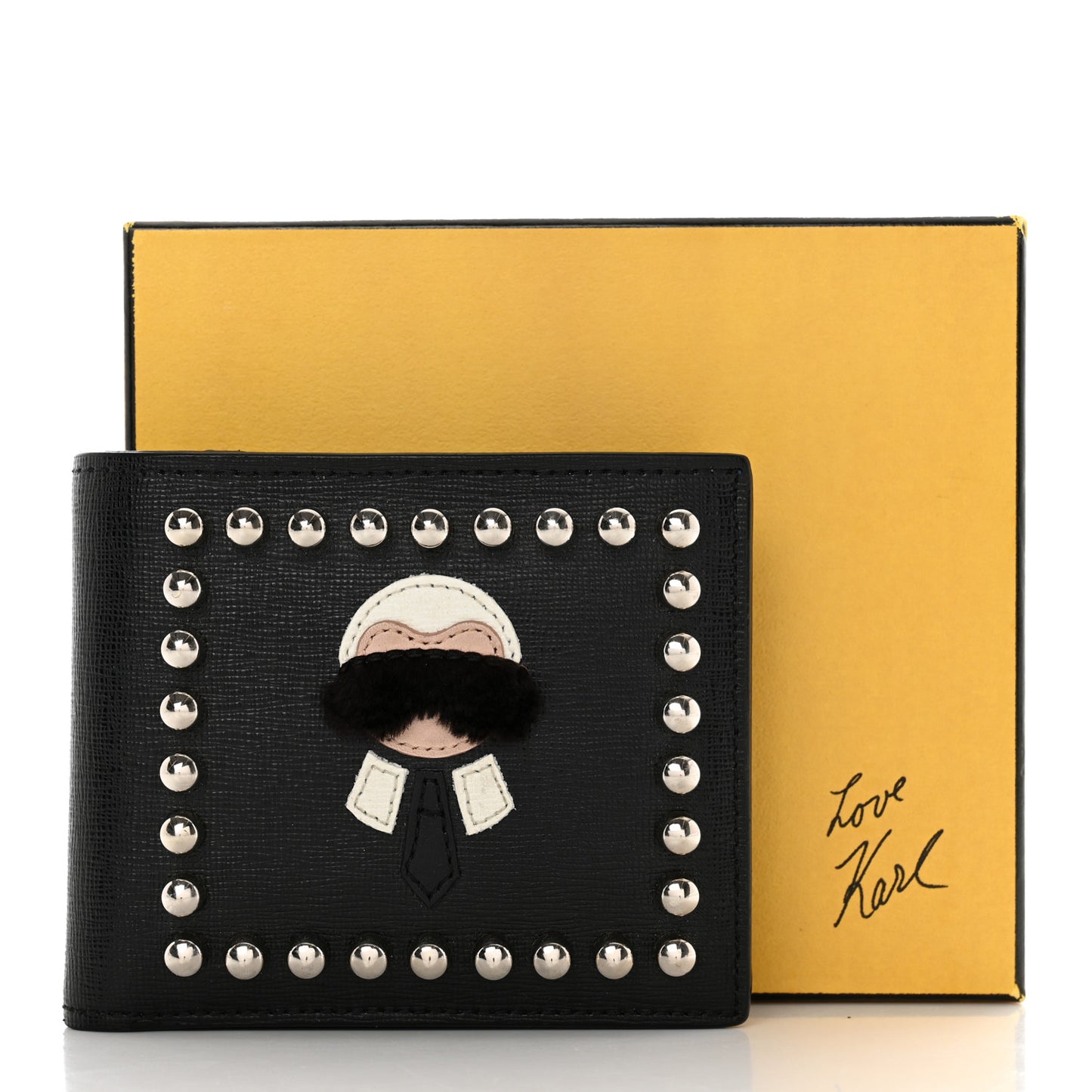 Vitello Elite Flamingo Mink Karlito Studded Bi-Fold Wallet Black White Plaster