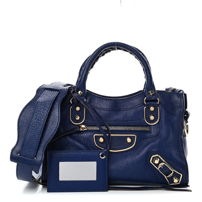 Balenciaga Chevre Gold Metallic Edge Hardware Mini City Bleu Roi 1 of 4