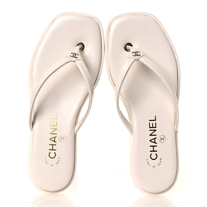 Chanel Goatskin CC Times Square Thong Sandals 35 White 2 of 11