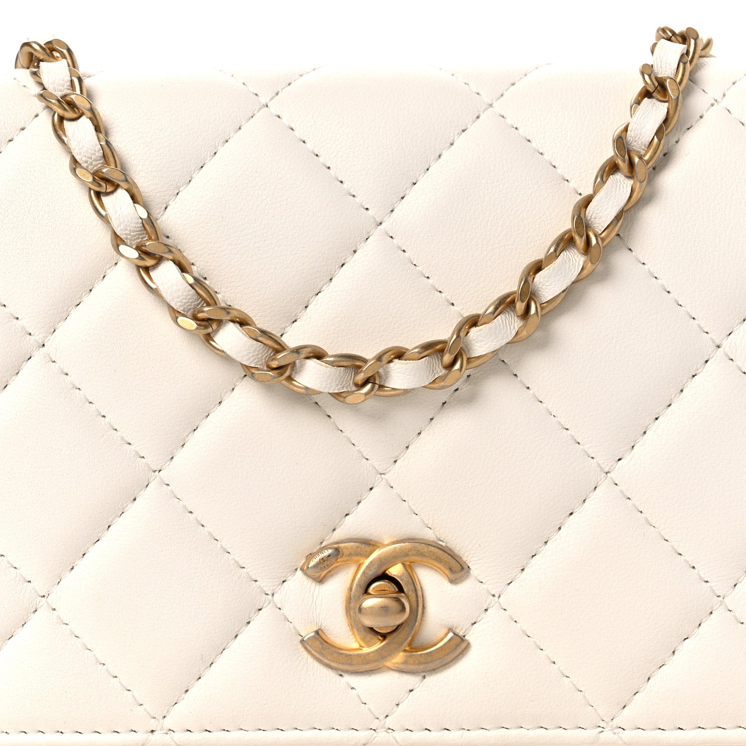 Chanel Lambskin Quilted CC Pearl Crush Wallet on Chain WOC White 9 of 14