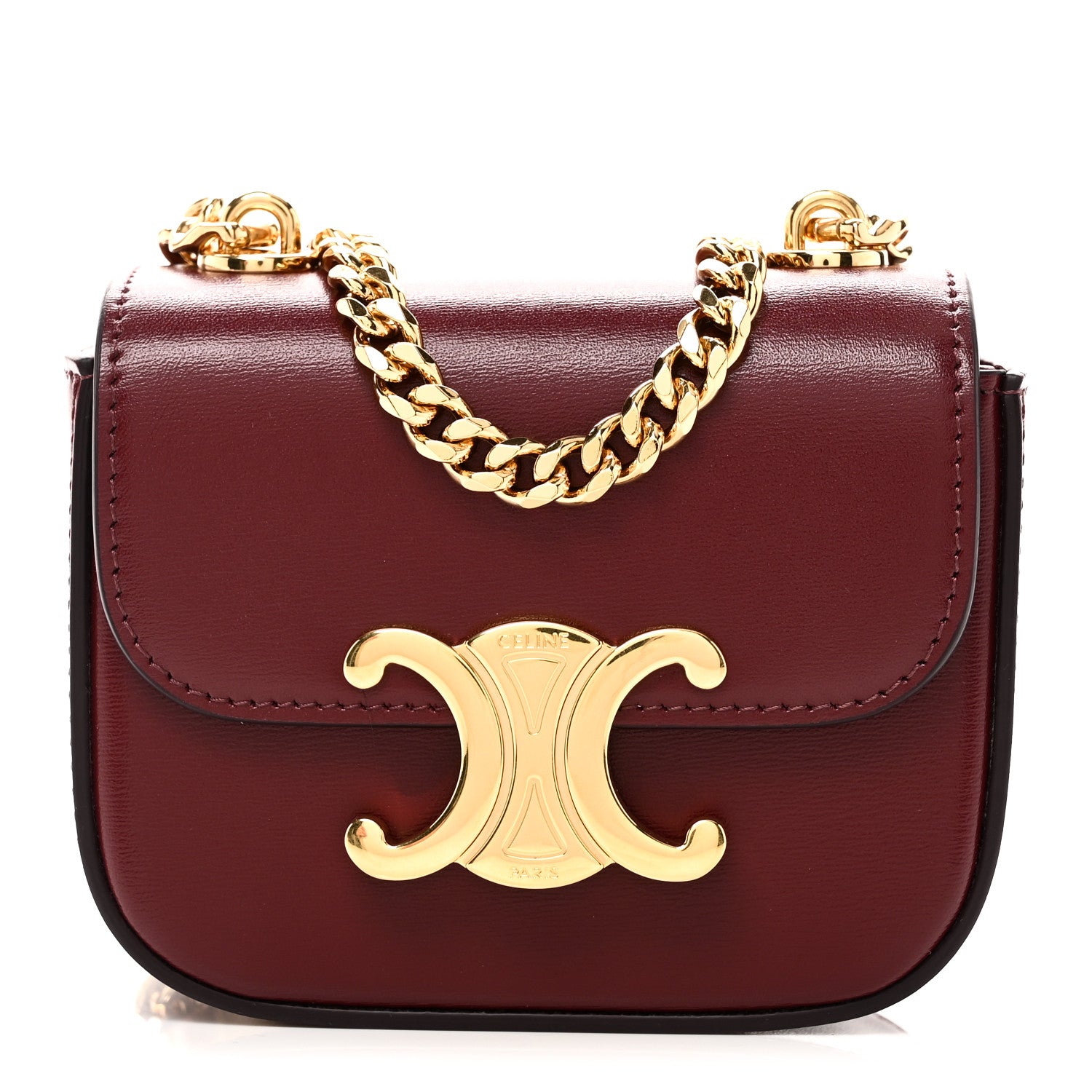 Celine Shiny Calfskin Mini Chain Claude Burgundy 1 of 10