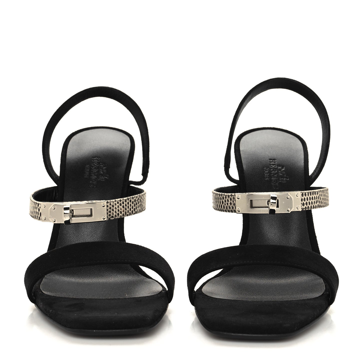 Suede Goatskin Lizard Glamour 95 Sandals 38.5 Black Ombre