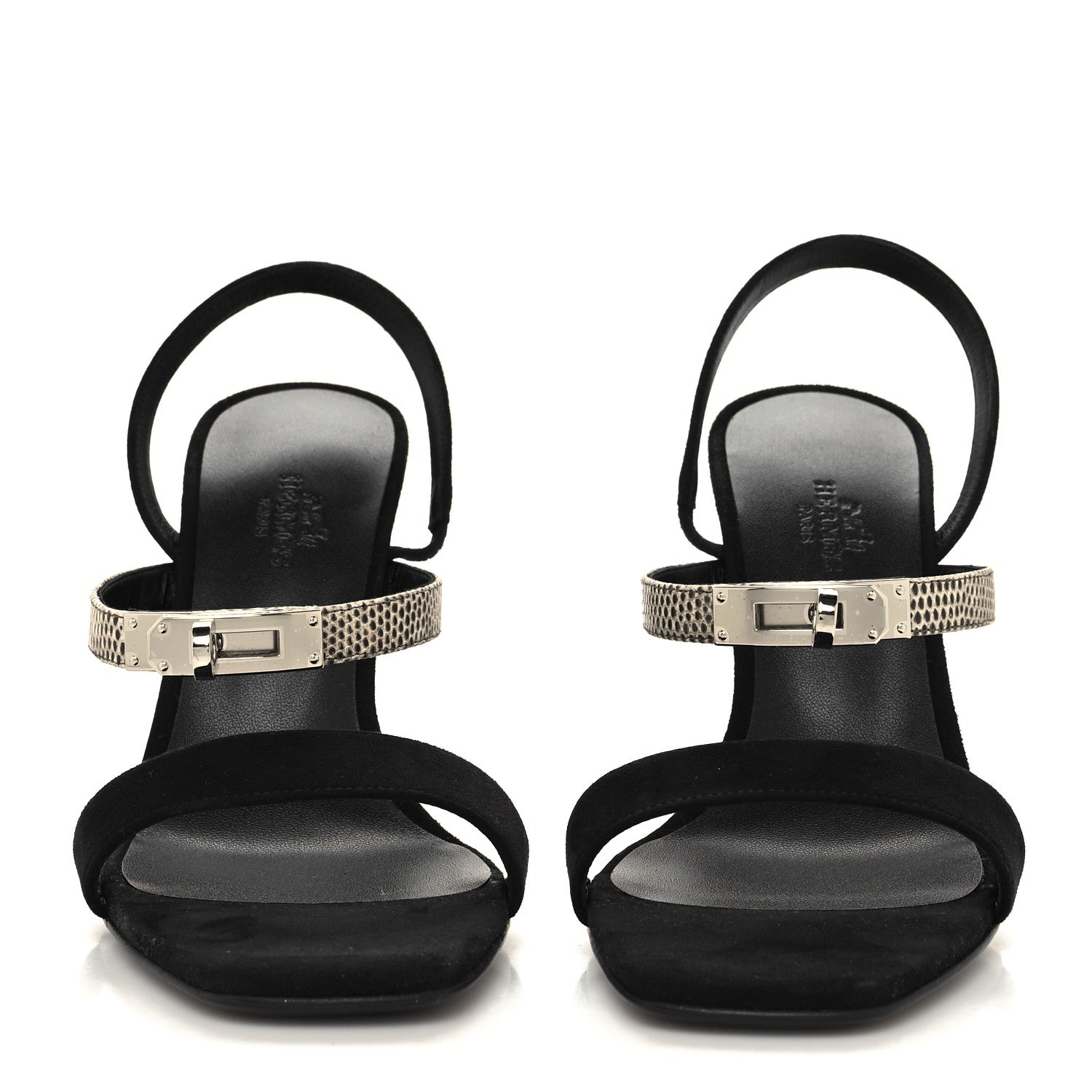 Hermes Suede Goatskin Lizard Glamour 95 Sandals 38.5 Black Ombre 2 of 8