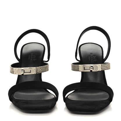 Hermes Suede Goatskin Lizard Glamour 95 Sandals 38.5 Black Ombre 2 of 8