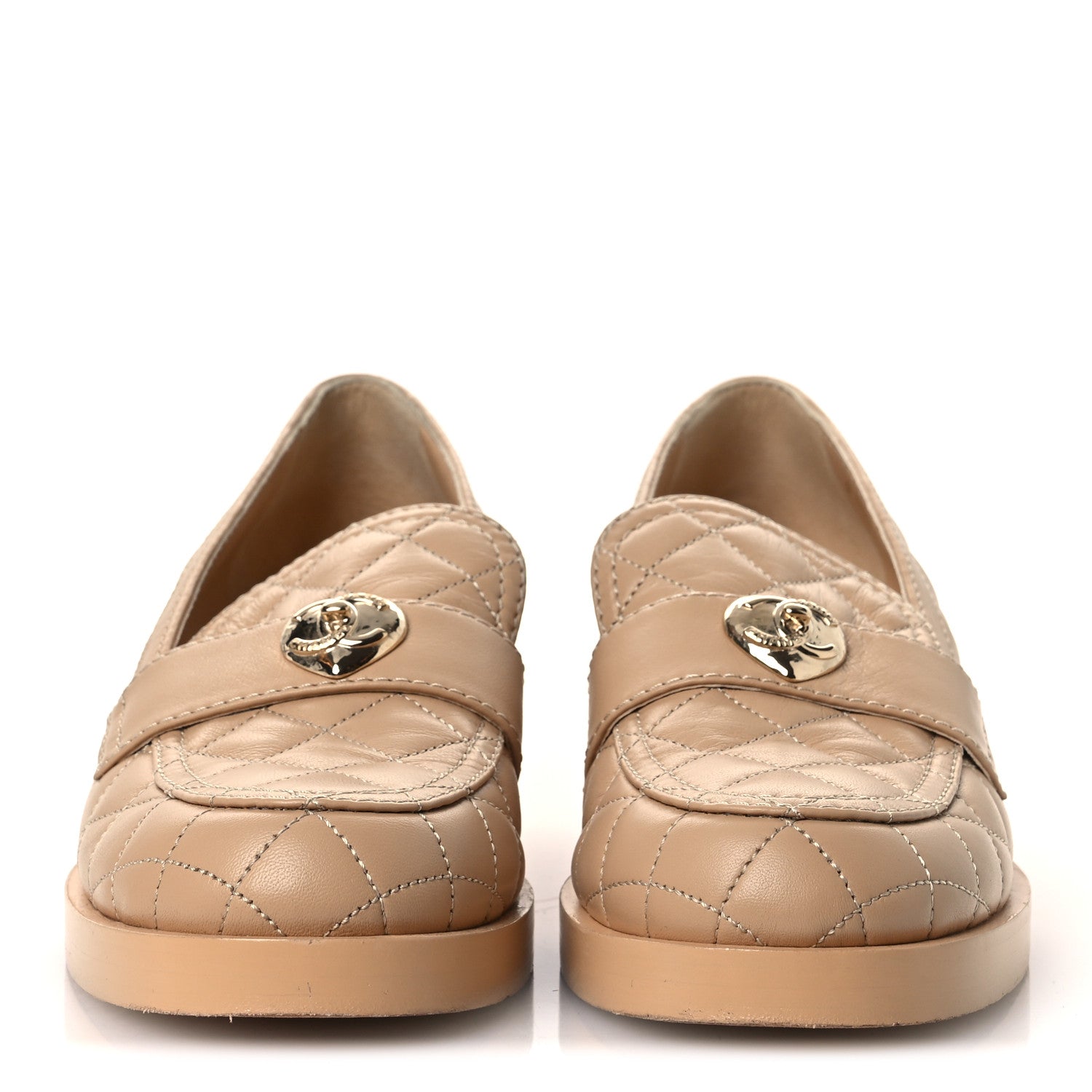 Chanel Lambskin Quilted CC Heart Loafers 39 Beige 3 of 10