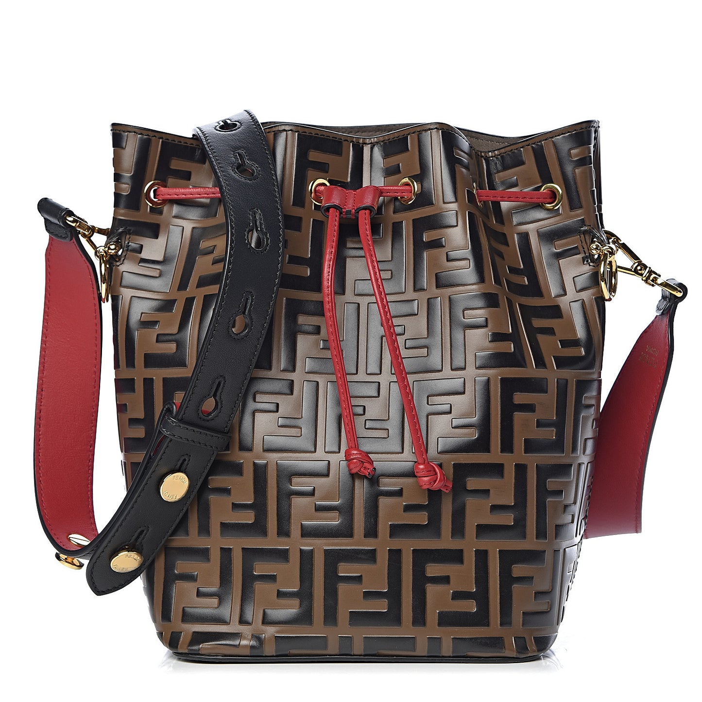 Vitello Grace F is Fendi Bi-Color FF 1974 Embossed Grande Mon Tresor Bucket Bag Maya Black Fragola