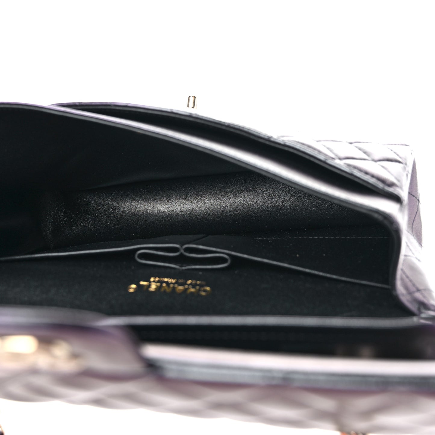 Iridescent Lambskin Quilted Medium Double Flap Black