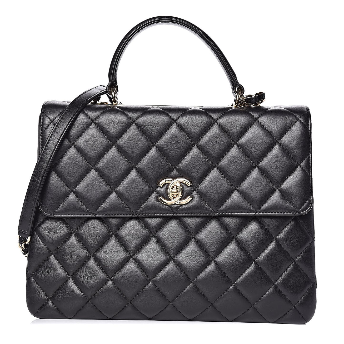 Lambskin Quilted Large Trendy CC Dual Handle Flap Bag Black