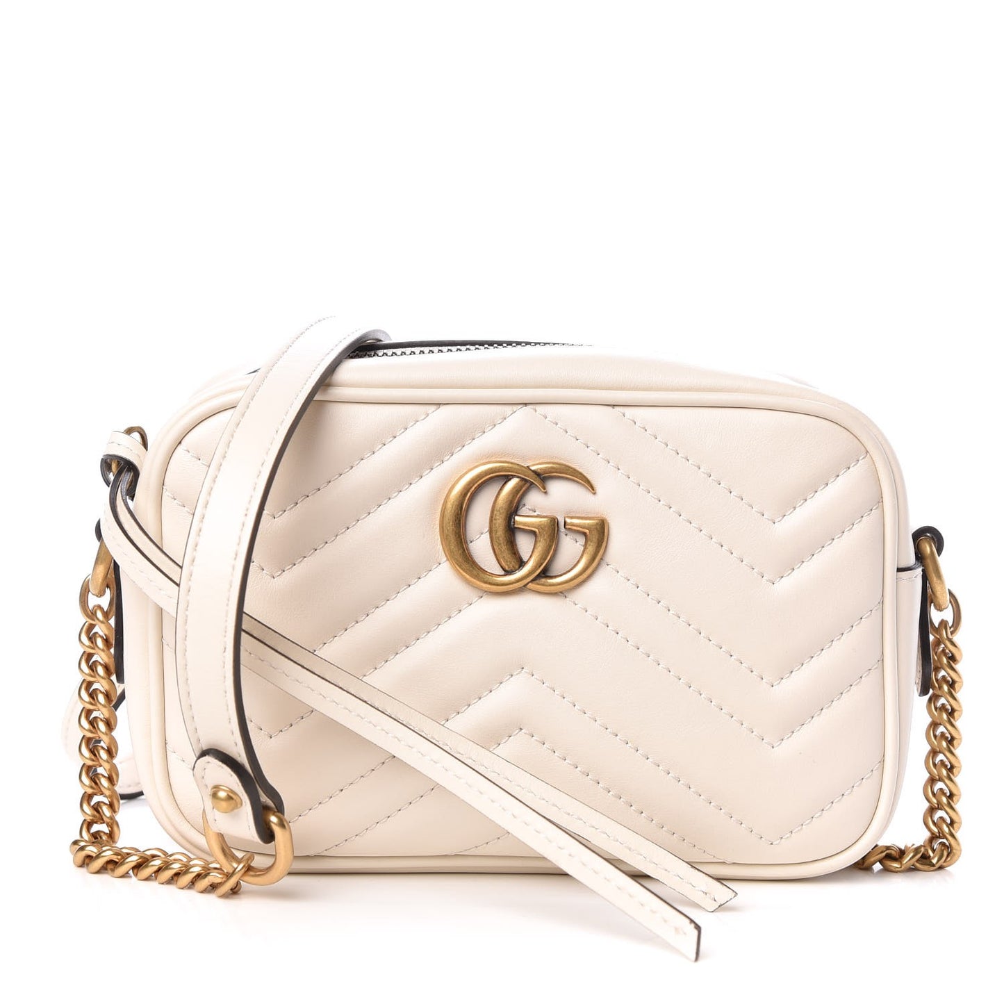 Calfskin Matelasse Mini GG Marmont Chain Shoulder Bag White