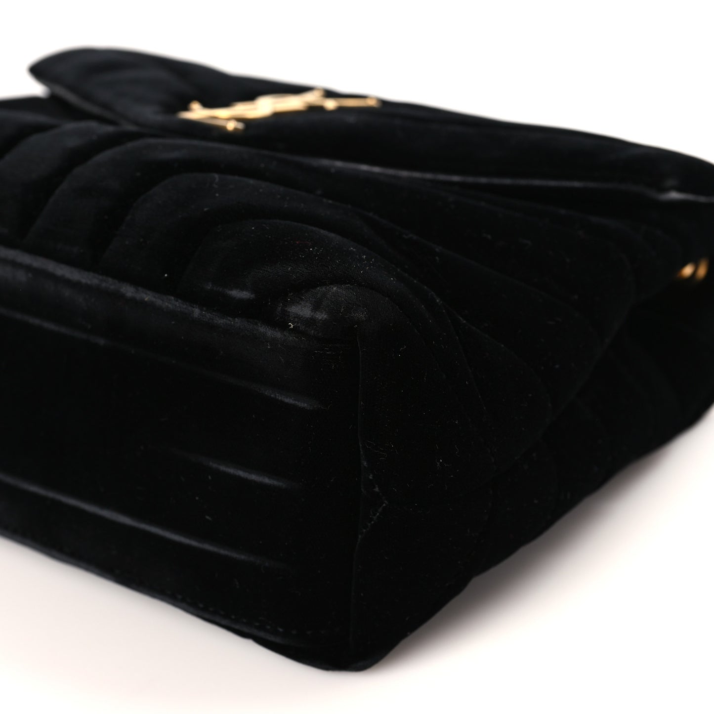 Velvet Y Quilted Monogram Small Loulou Chain Satchel Black