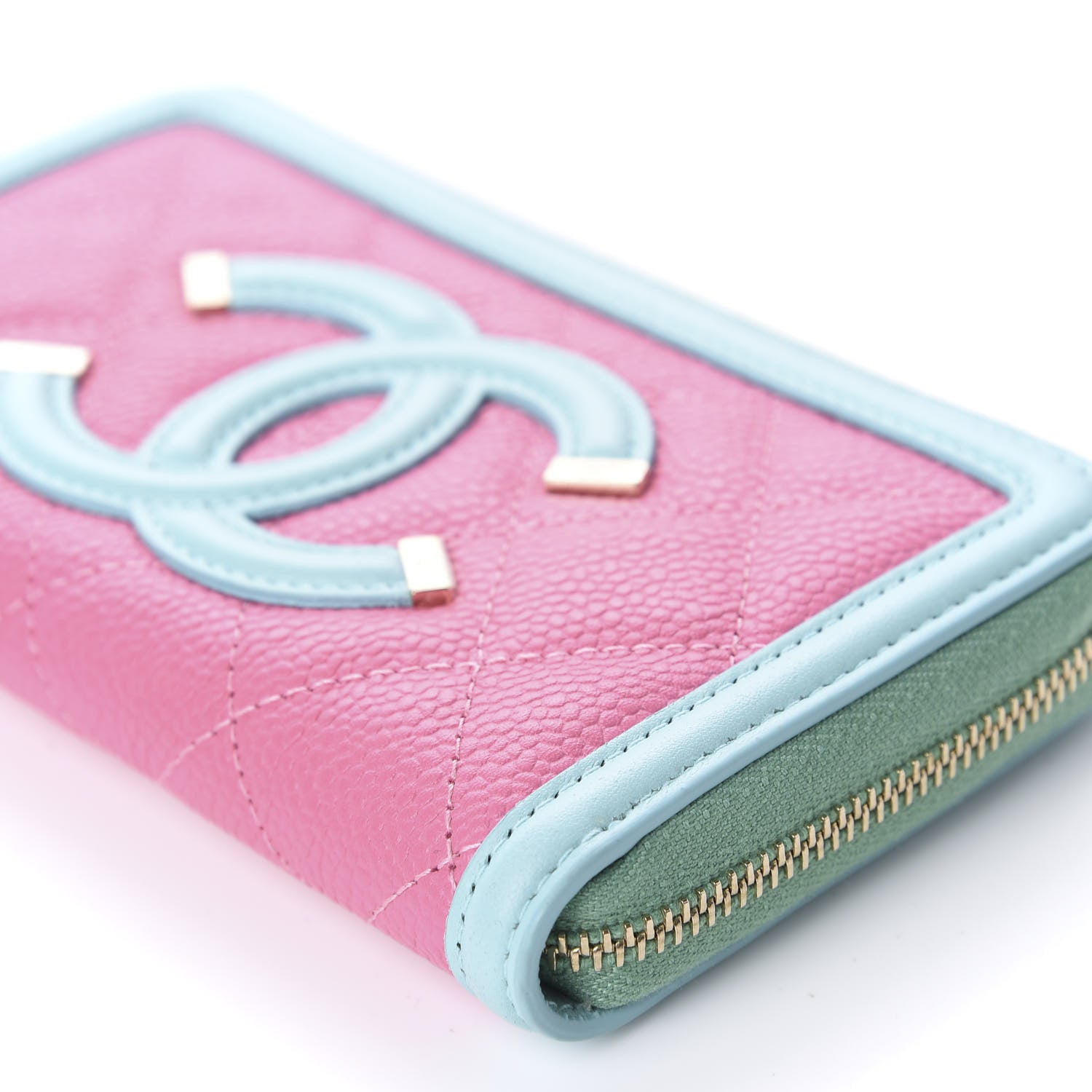 Chanel Caviar Quilted Medium Filigree Zip Around Wallet Pink Blue Green 7 of 10