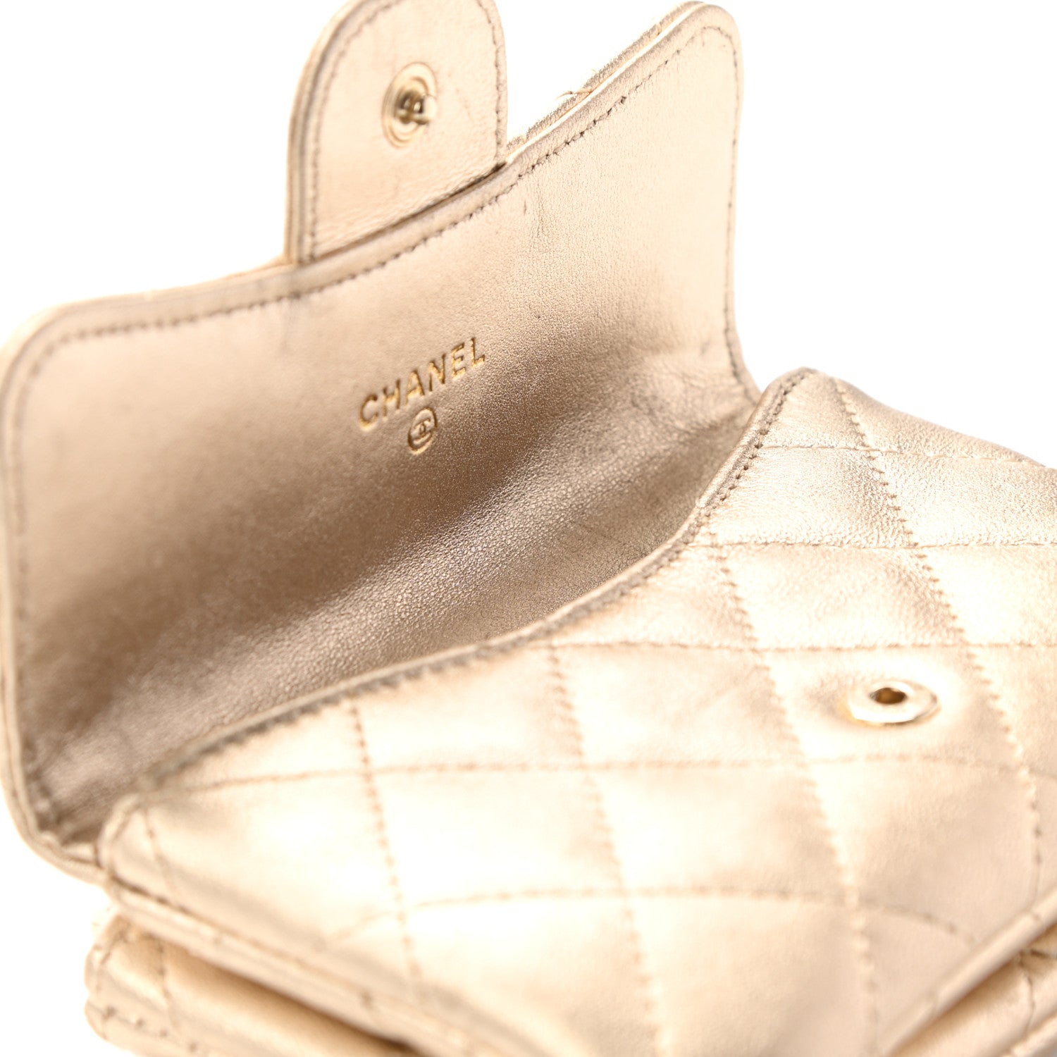 Chanel Metallic Lambskin Quilted Flap Card Holder Wallet Gold 10 of 17