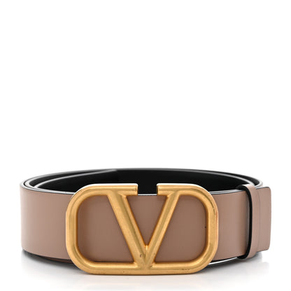 Valentino Garavani Glossy Calfskin VLogo Reversible 40mm Belt 100 40 Smokey Beige Black 3 of 9