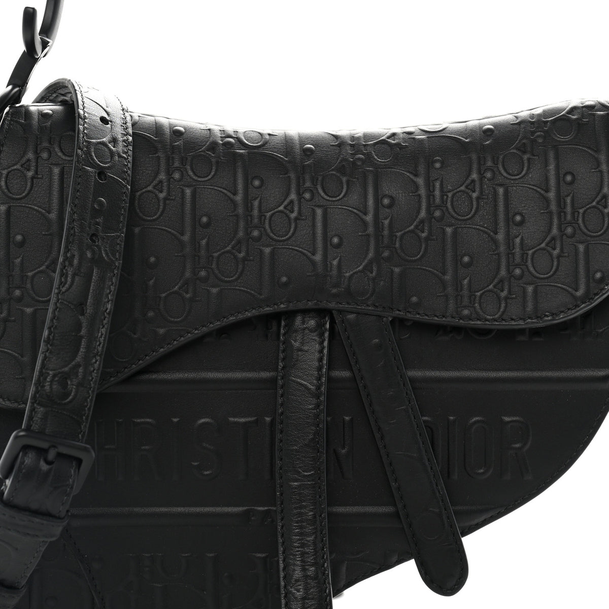 Christian Dior Calfskin Embossed Oblique Saddle Bag With Strap Black 8 of 10