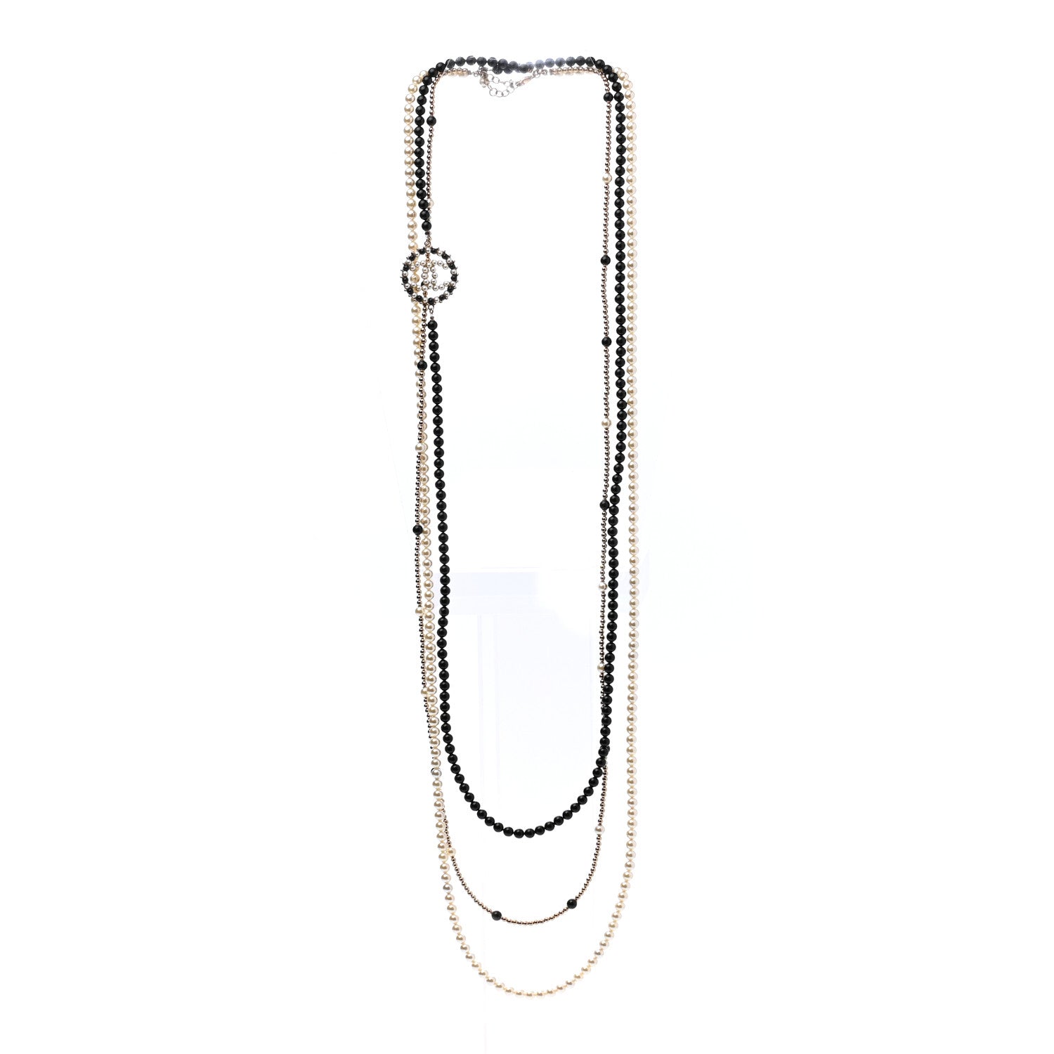 Chanel Pearl Resin Beaded CC Long Necklace Black Gold 3 of 7