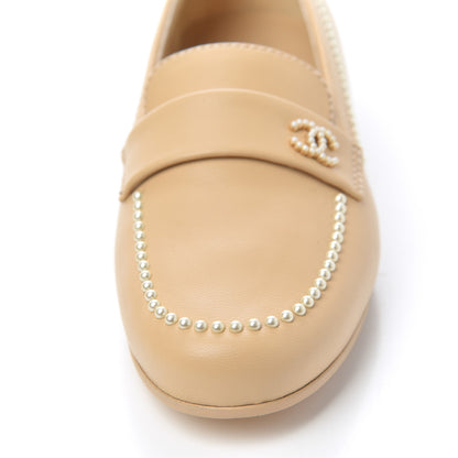 Chanel Calfskin Pearl CC Loafers 37.5 Beige 8 of 9
