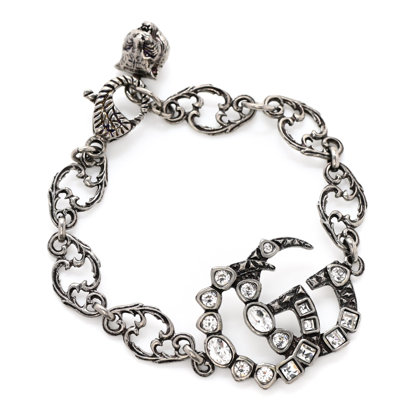 Oxidized Palladium Crystal Double G Bracelet Silver