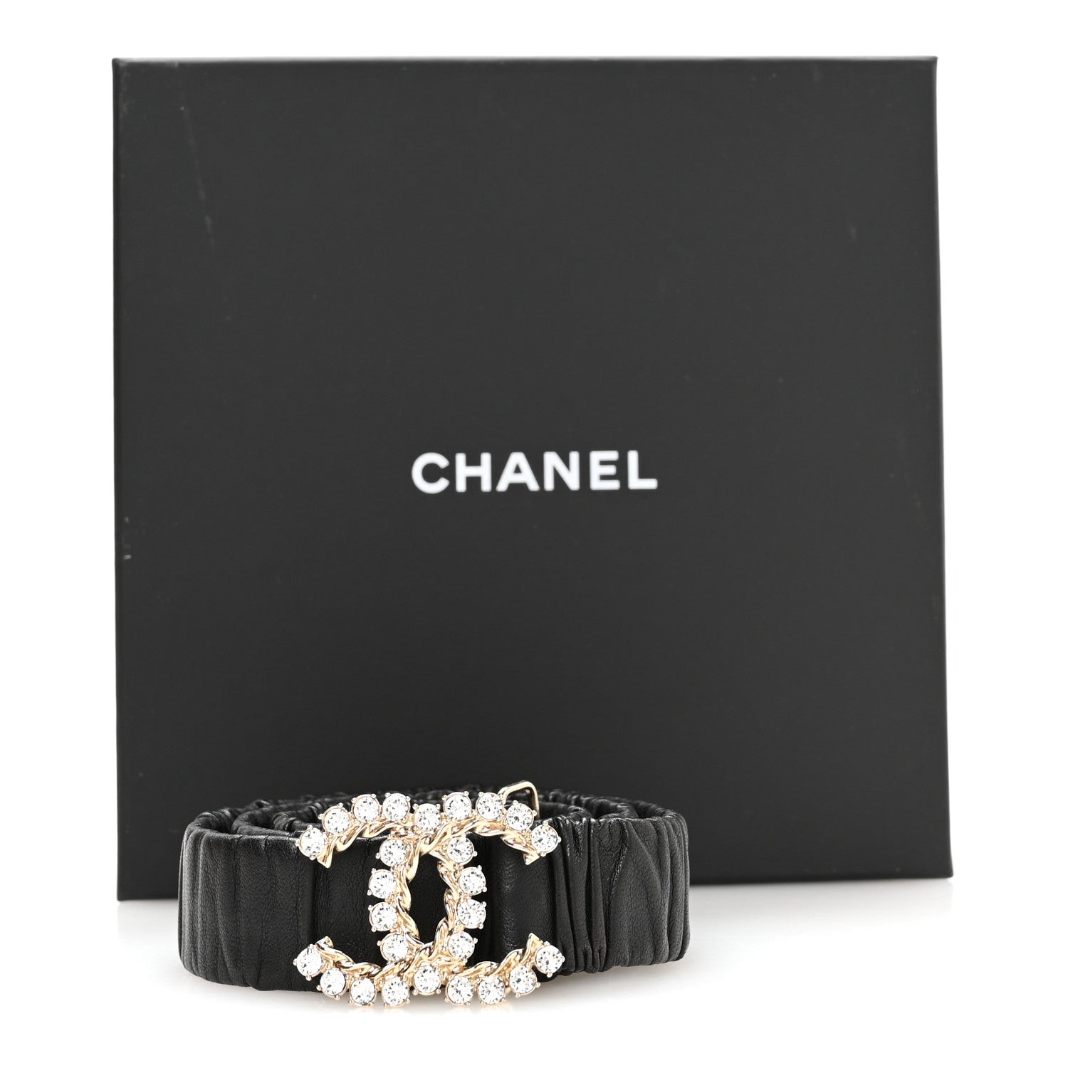 Chanel Calfskin Strass Ruched Rope CC Belt 80 32 Black 4 of 4