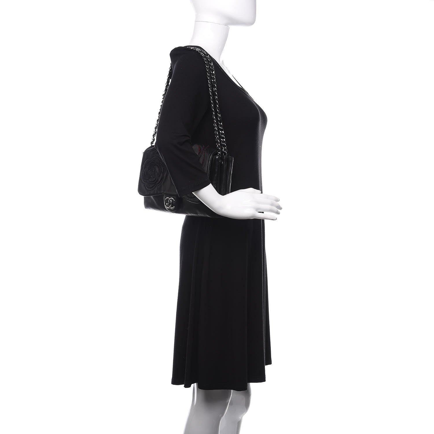 Chanel Lambskin Tweed Large Camellia Petals Flap Black 2 of 10