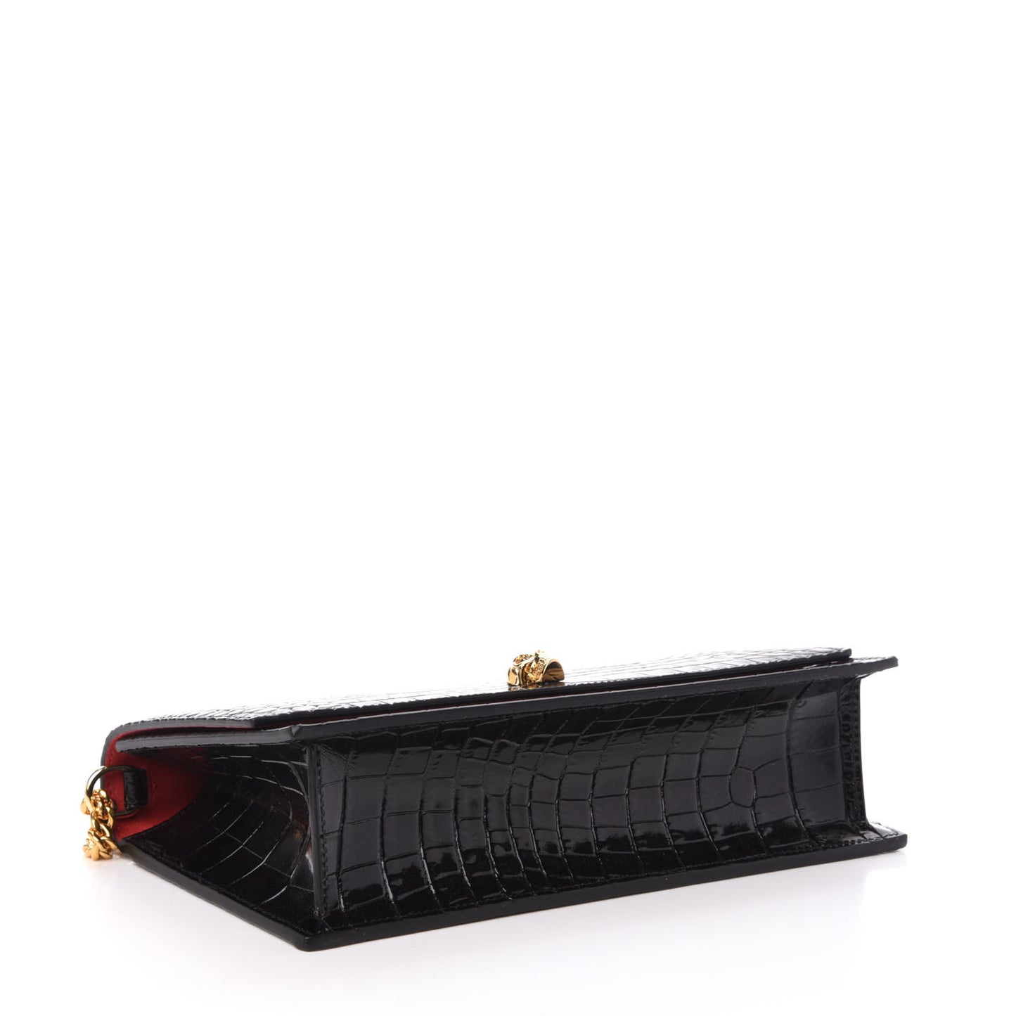 Calfskin Crocodile Embossed Skull Medium Shoulder Bag Black