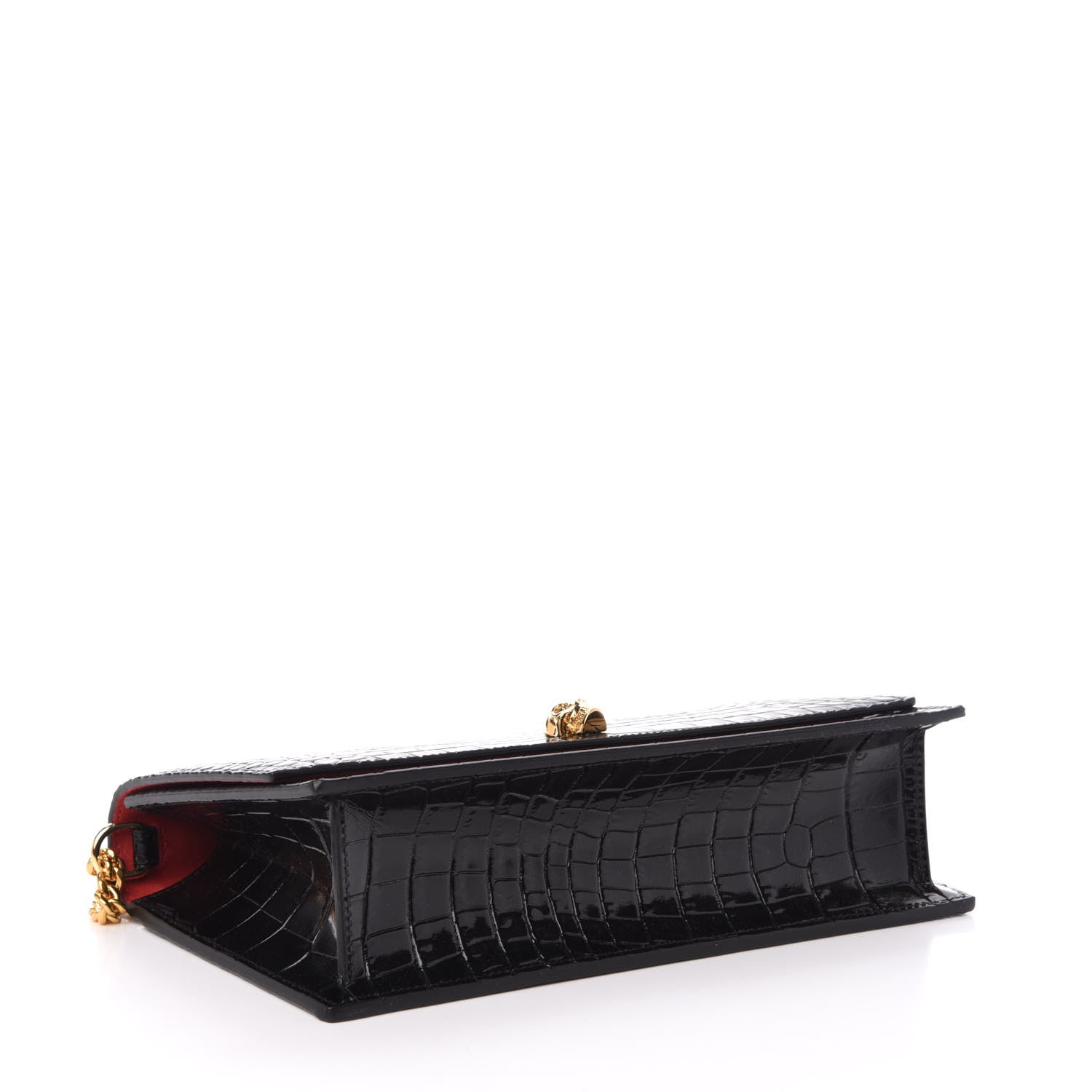 Alexander McQueen Calfskin Crocodile Embossed Skull Medium Shoulder Bag Black 4 of 10
