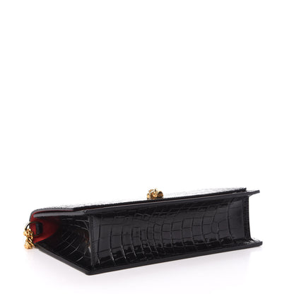 Alexander McQueen Calfskin Crocodile Embossed Skull Medium Shoulder Bag Black 4 of 10