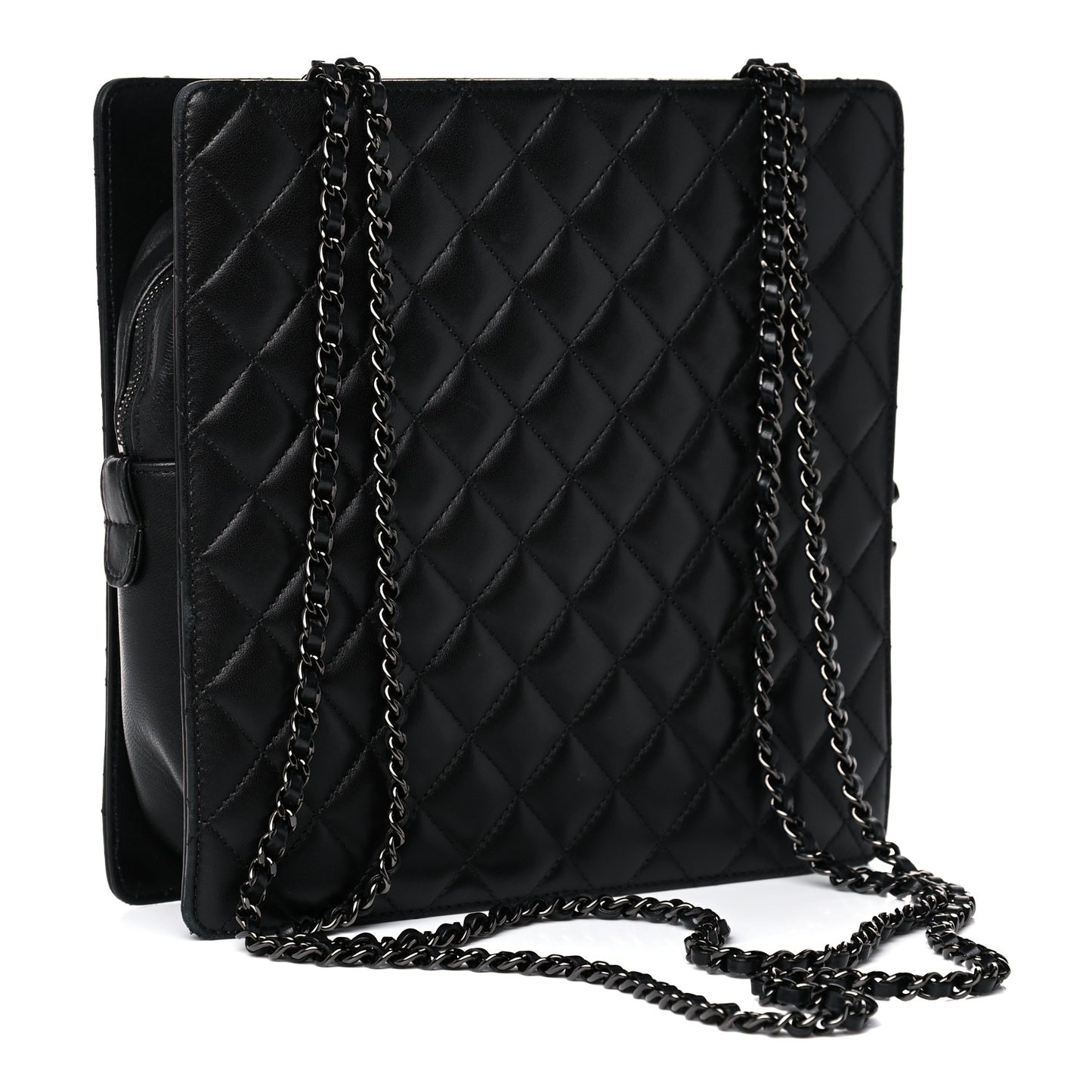 Lambskin Quilted Square Shopping Tote So Black