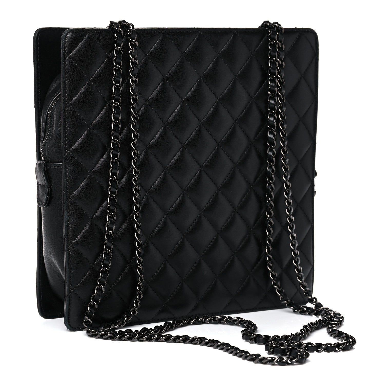 Chanel Lambskin Quilted Square Shopping Tote So Black 3 of 13