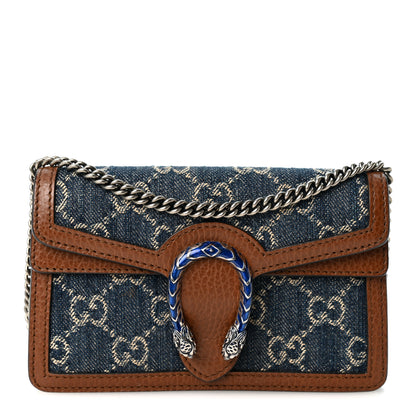 Gucci New Denim GG Monogram Dollar Calfskin Enamel Super Mini Dionysus Shoulder Bag Blue Tea Cuir Epilog Electric Blue 1 of 9