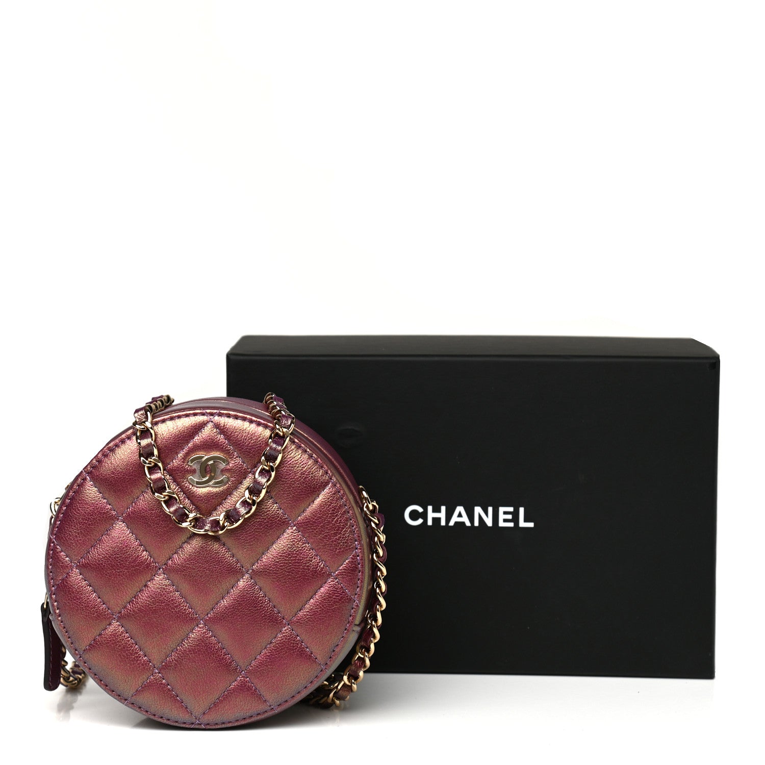 Chanel Iridescent Lambskin Quilted Round Clutch With Chain Purple 11 of 11