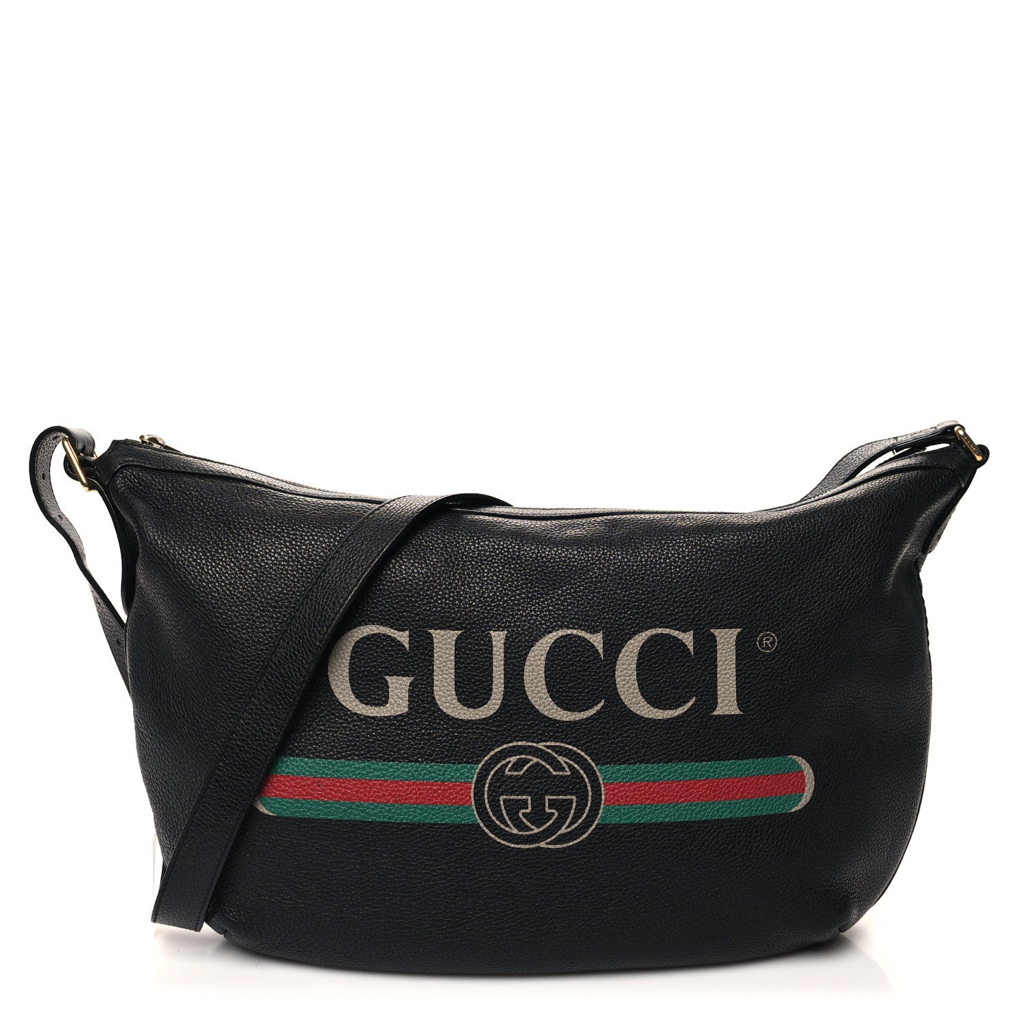Gucci Grained Calfskin Logo Half Moon Hobo Black 1 of 11