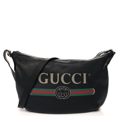 Gucci Grained Calfskin Logo Half Moon Hobo Black 1 of 11