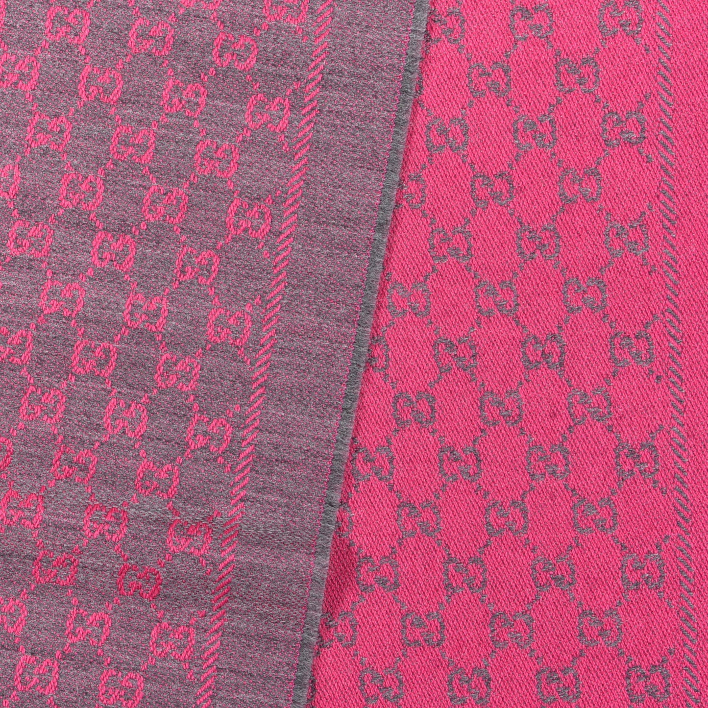Wool GG Monogram Reversible New Sten Fringe Scarf Graphite Pink