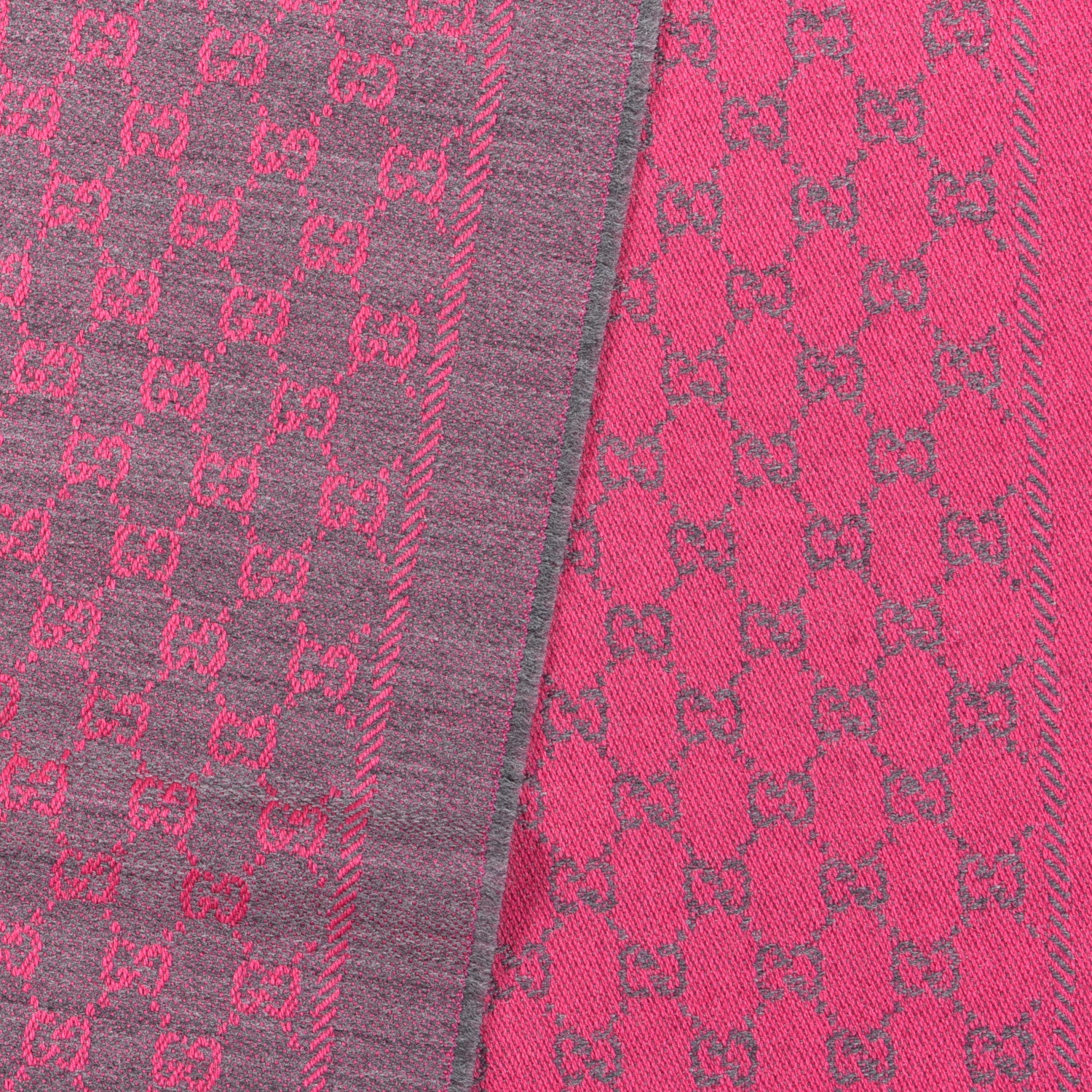 Gucci Wool GG Monogram Reversible New Sten Fringe Scarf Graphite Pink 3 of 5