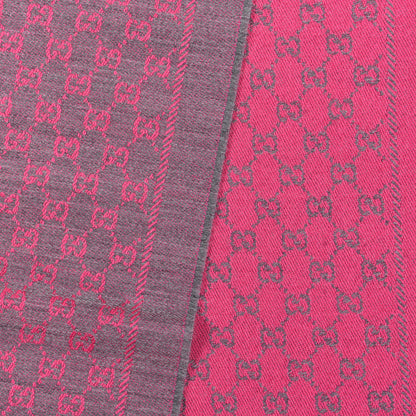 Gucci Wool GG Monogram Reversible New Sten Fringe Scarf Graphite Pink 3 of 5
