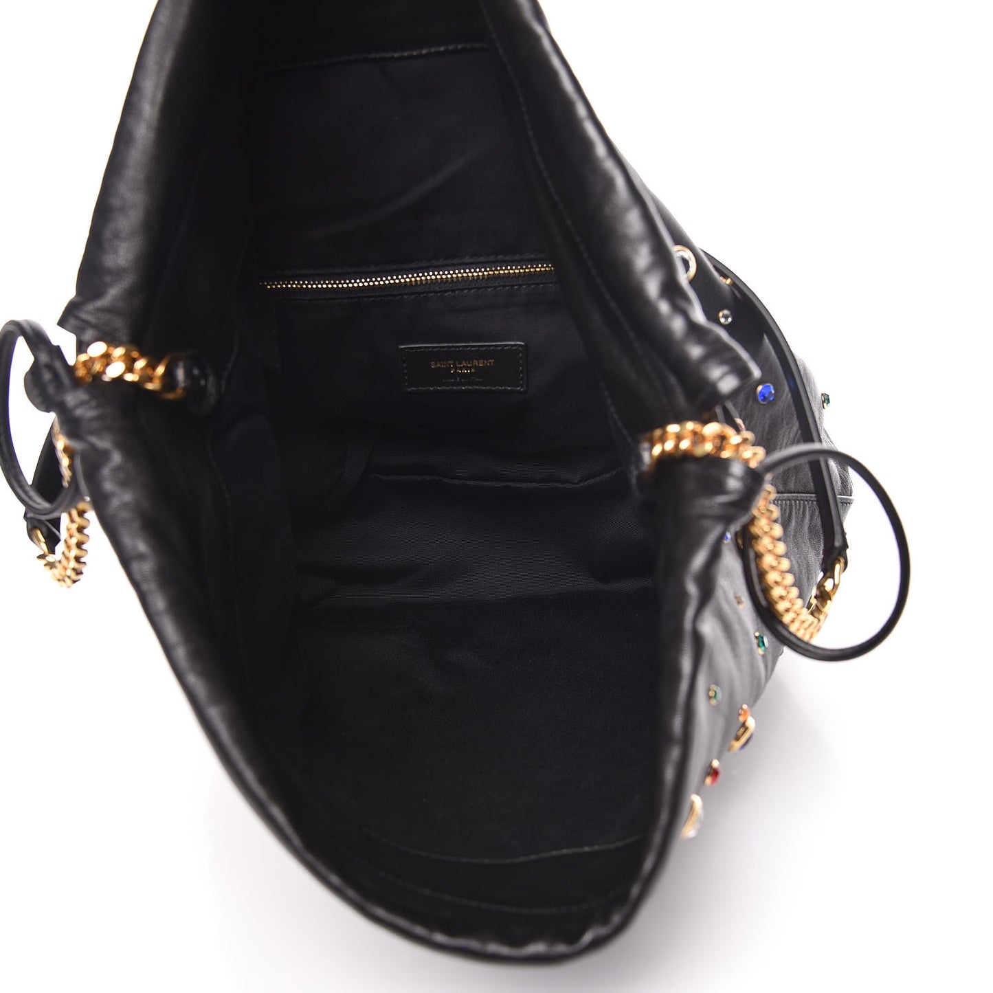 Lambskin Charm Studded Teddy Drawstring Bag Black