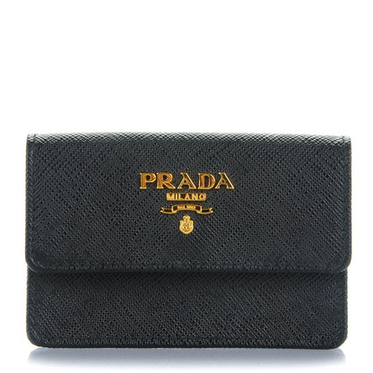 Prada Saffiano Metal Flap Card Holder Black 1 of 7