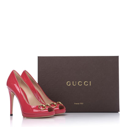 Gucci Patent Horsebit Peep Toe Pumps 35 Pink 10 of 11