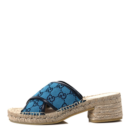 Gucci Monogram Multicolor Criss Cross Espadrille Sandals 37 Light Blue 1 of 8