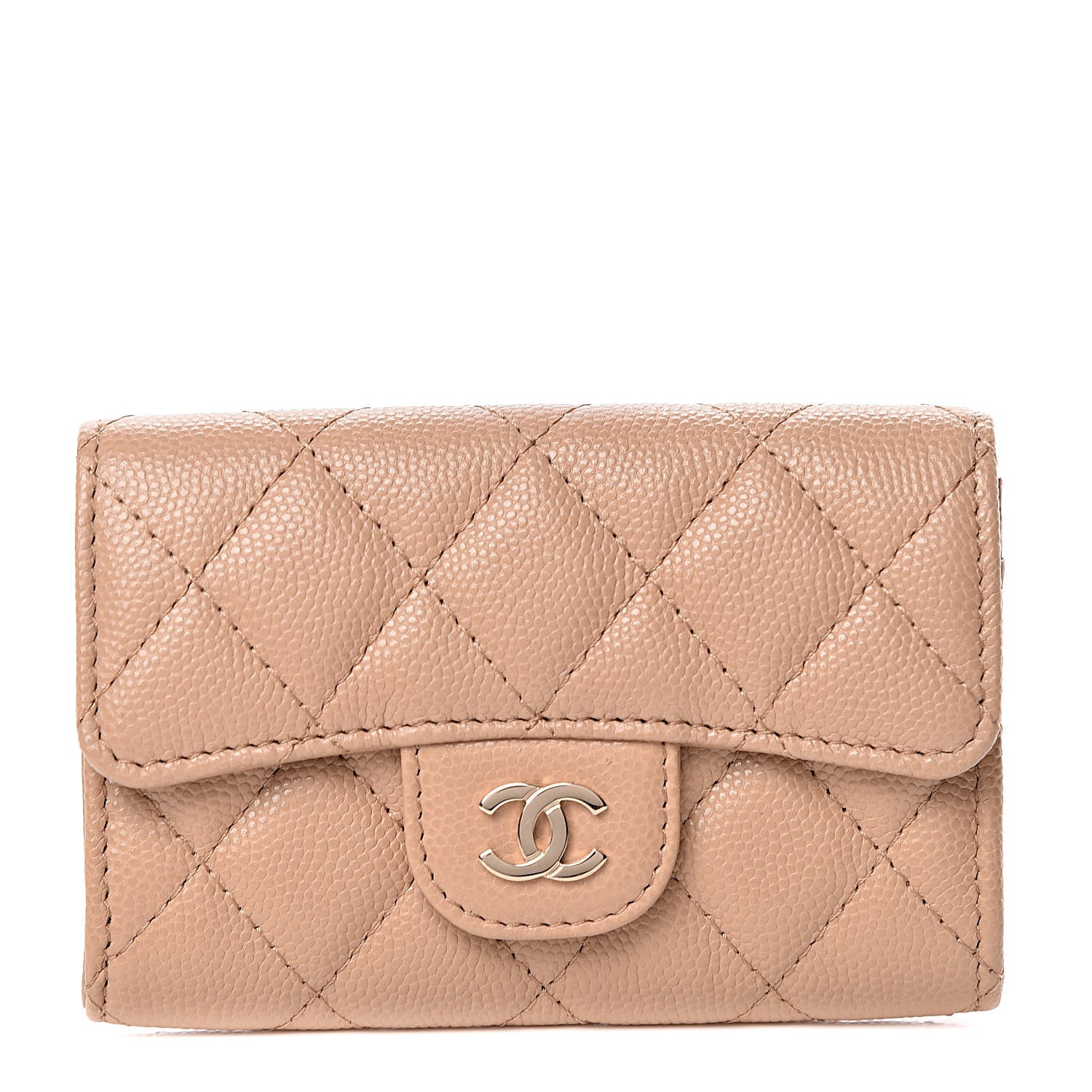Chanel Caviar Quilted Flap Card Holder Wallet Beige 1 of 9