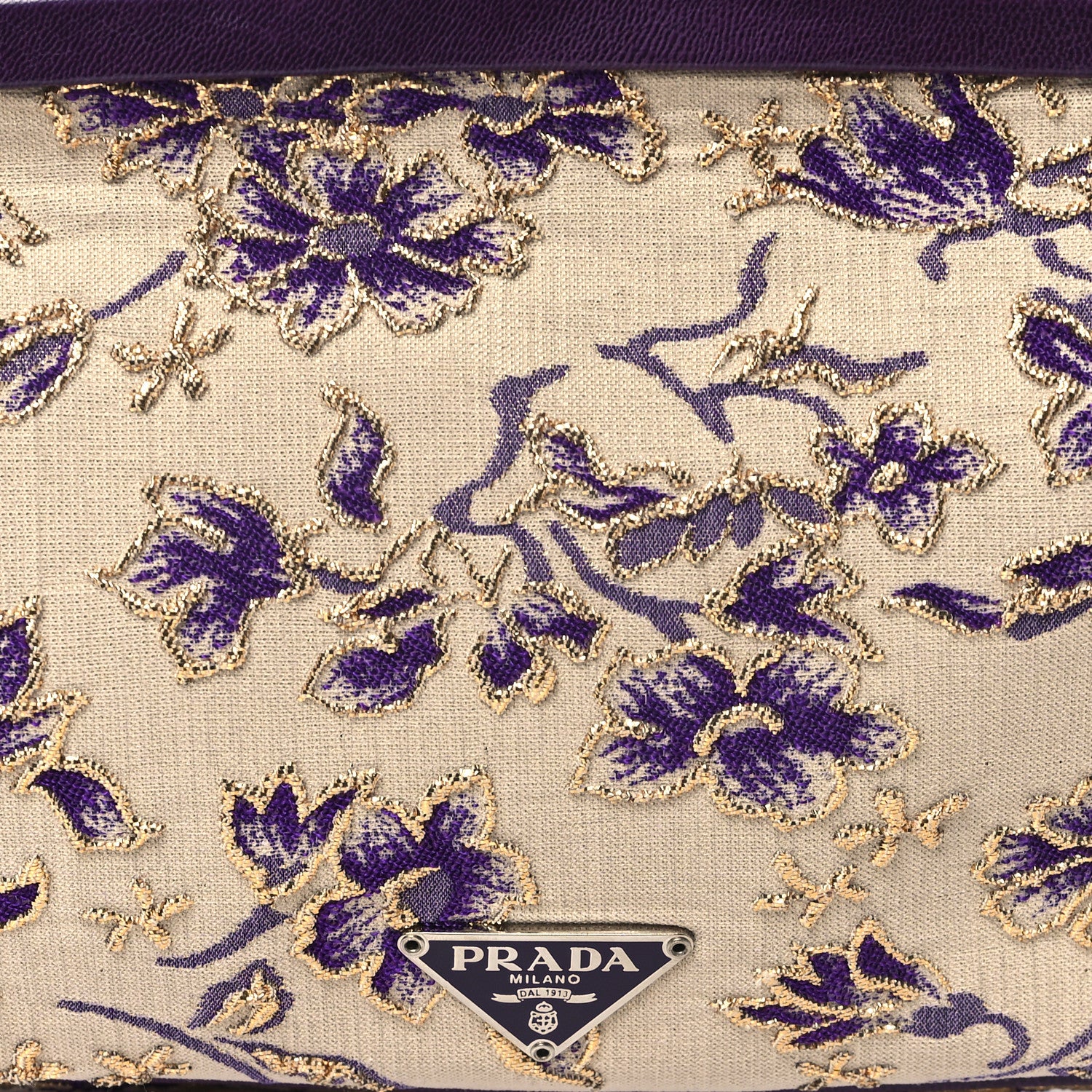 Prada Canvas Embroidered Kisslock Shoulder Bag 7 of 14