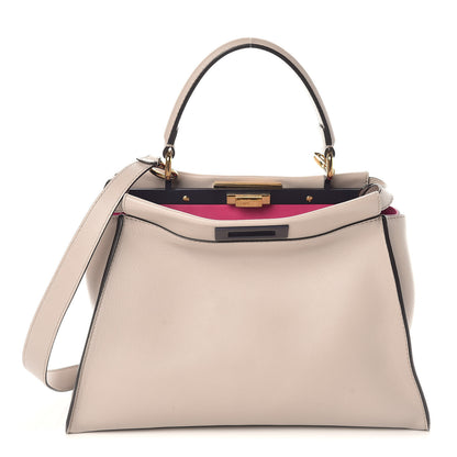 Fendi Vitello Seta Shiny Nappa Medium Peekaboo Iconic Satchel Grigio Polvere Magenta 1 of 9