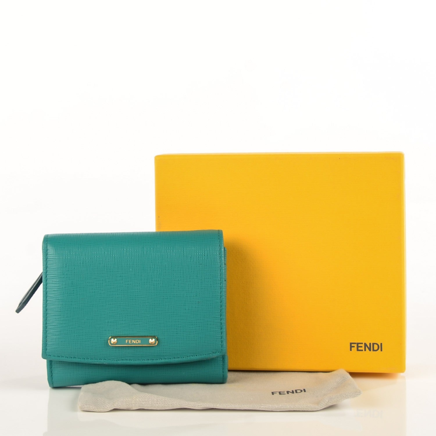 Fendi Vitello Elite Bi-Color Compact Wallet Lago Oceano 7 of 11