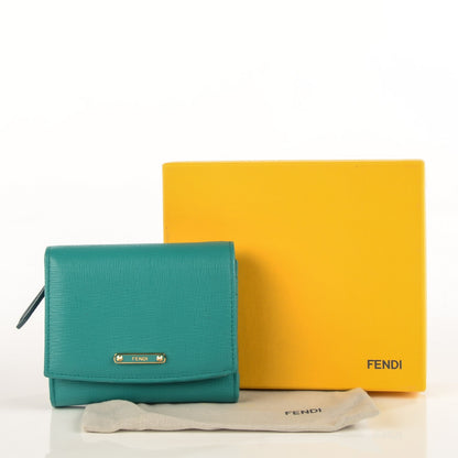 Fendi Vitello Elite Bi-Color Compact Wallet Lago Oceano 7 of 11