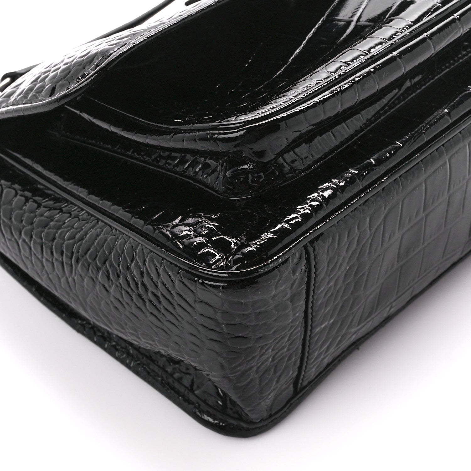 Saint Laurent Patent Crocodile Embossed Lambskin Monogram Medium Niki Chain Satchel Black 11 of 12