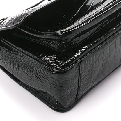 Saint Laurent Patent Crocodile Embossed Lambskin Monogram Medium Niki Chain Satchel Black 11 of 12