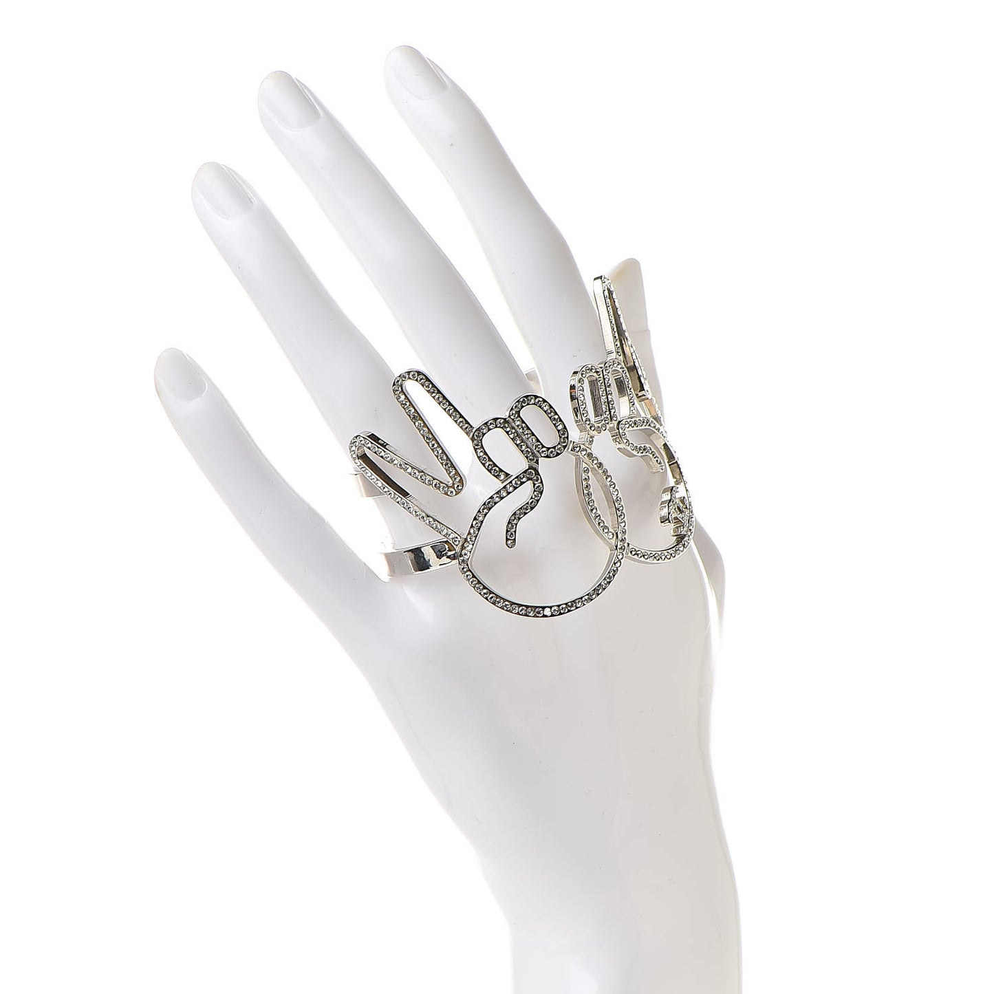 Crystal Peace Sign Emoji Bangle Bracelet Silver