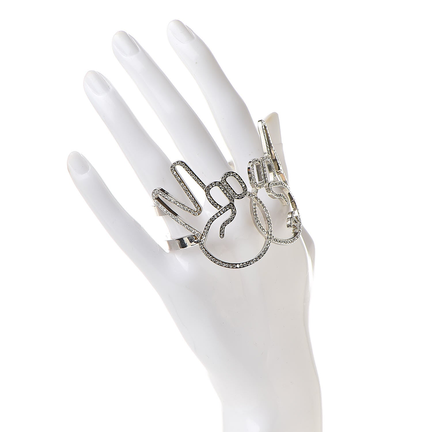 Chanel Crystal Peace Sign Emoji Bangle Bracelet Silver 2 of 6